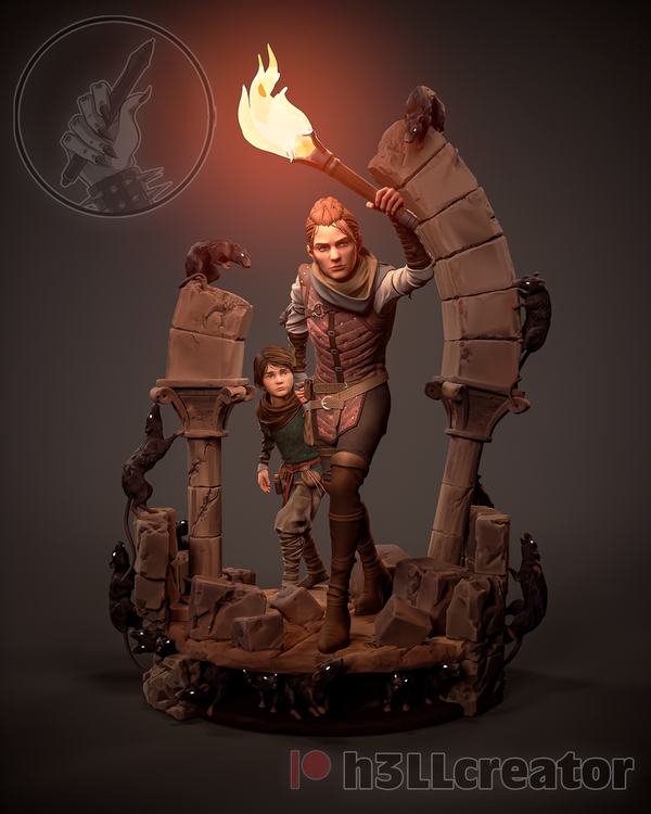 Amicia and Hugo 3D-printed model
