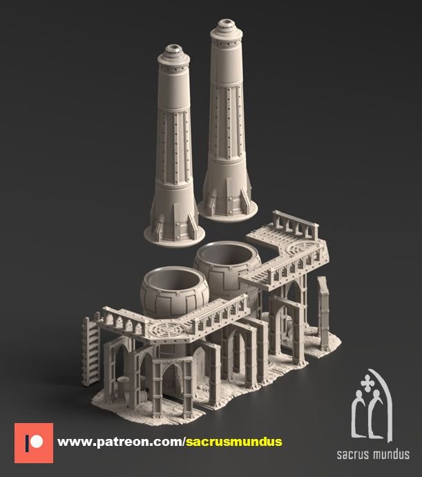 Damochles Industrial Ruins Chimney C 3D-printed model