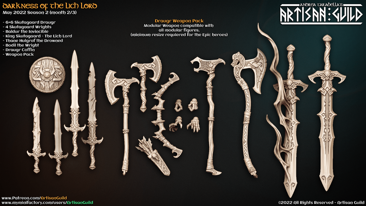 Darkness Of The Lich Lord Weapons and Hands Pack - The Printable Dragon