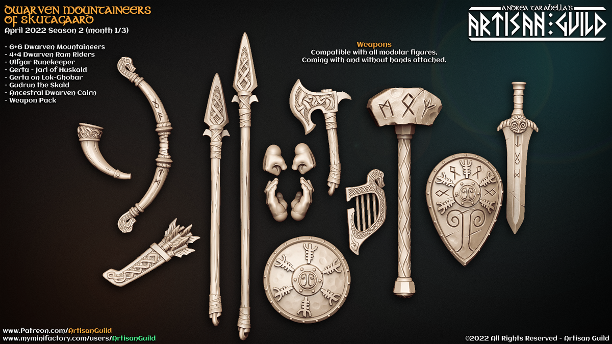 Dwarven Mountaineeers of Skutagaard Weapon Pack - The Printable Dragon