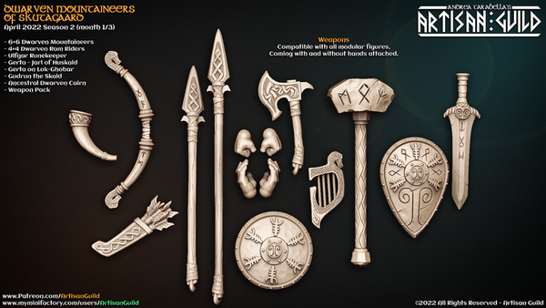 Dwarven Mountaineeers of Skutagaard Weapon Pack 3D-printed model