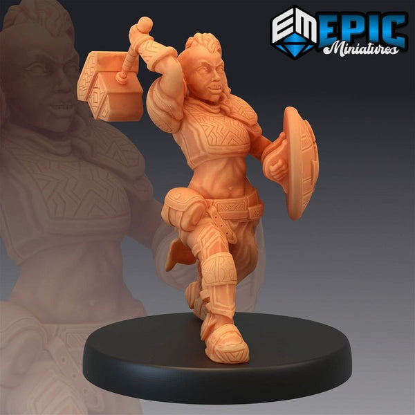 Dwarven War Maiden Attacking 3D-printed model