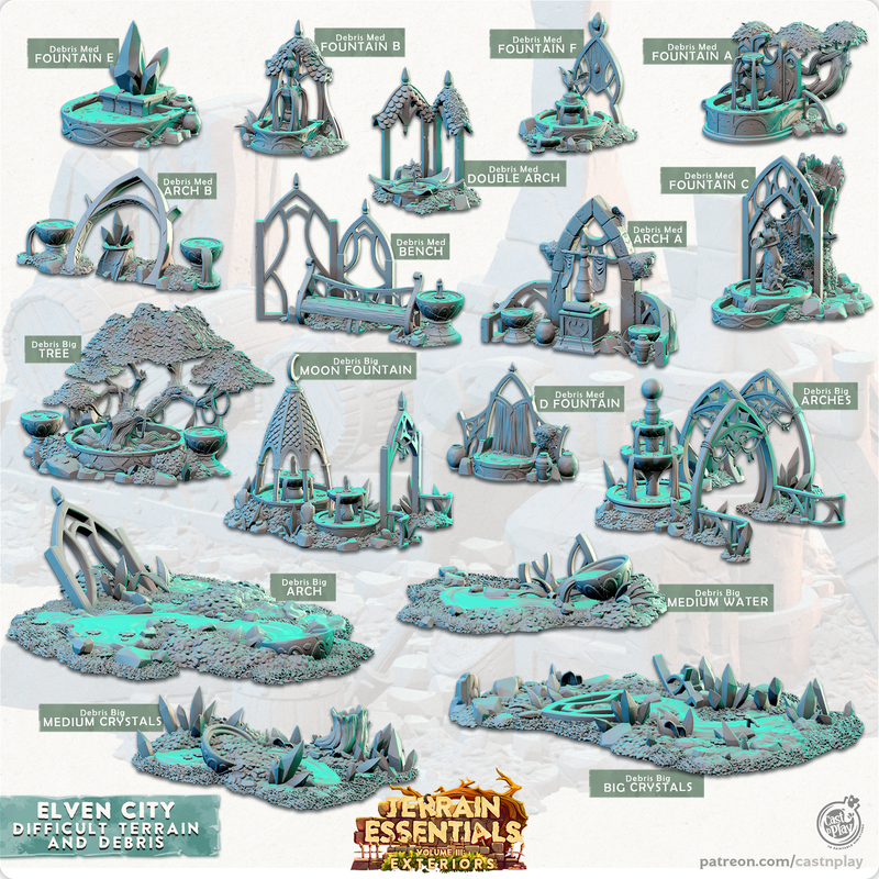 Elven City Difficult Terrain And Debris 3D-printed model