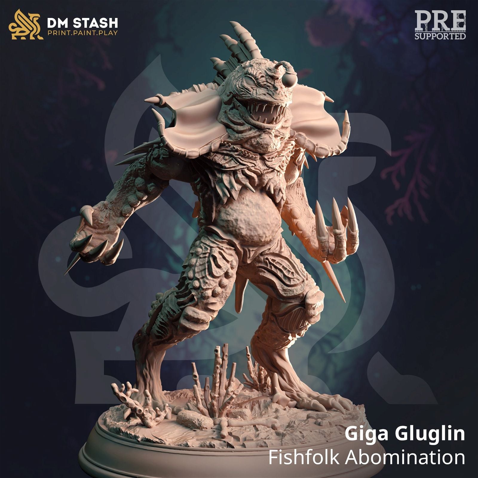 Giga Gluglin - Fishfolk Abomination - The Printable Dragon