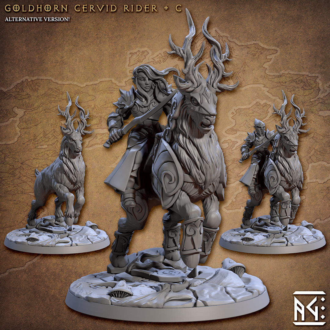 Goldhorn Cervid Rider - The Printable Dragon