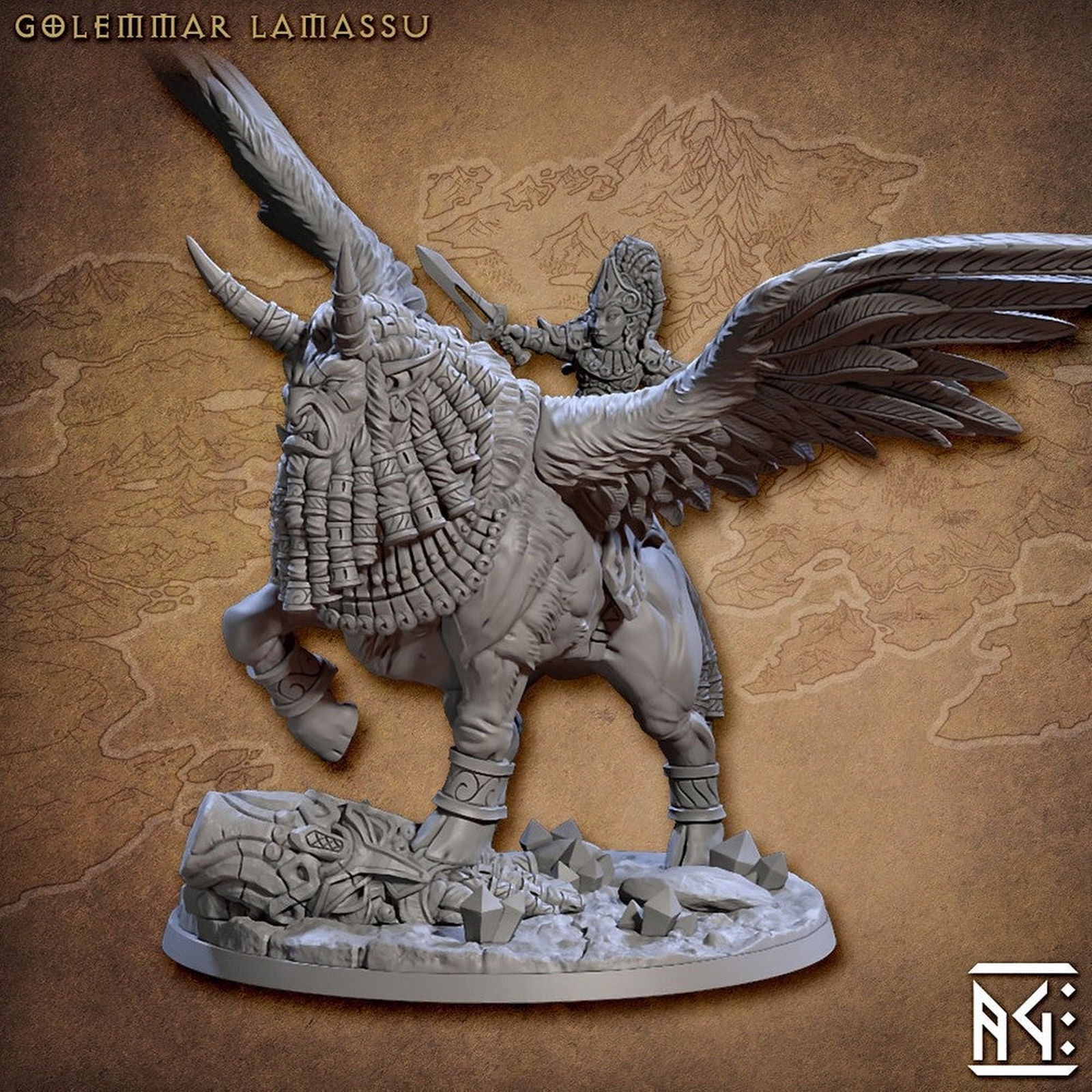 Ishtara On Golemmar Lamassu - The Printable Dragon