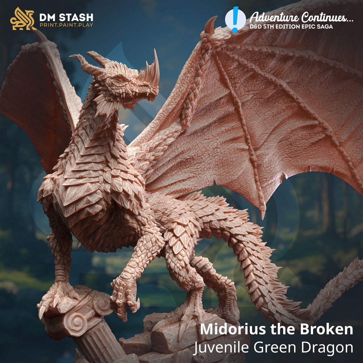 Midorius the Broken - Juvenile Green Dragon - The Printable Dragon