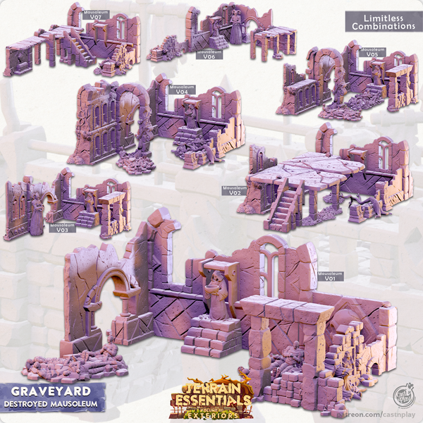 Terrain Essentials Exterior Graveyard Ruins - Modular Destroyed Mausoleum - The Printable Dragon
