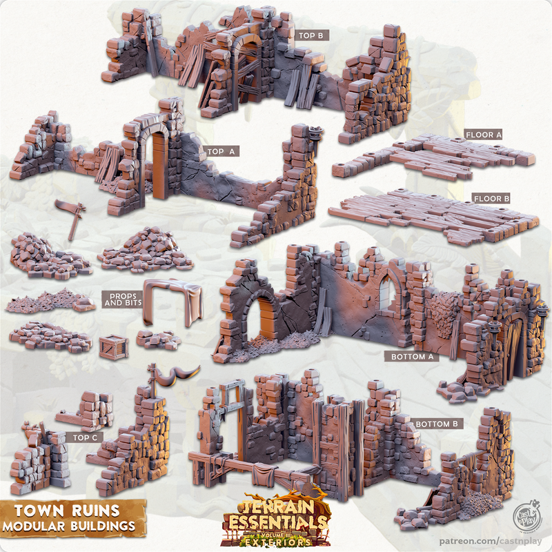 Terrain Essentials Exterior Town Ruins - Modular Buildings 3D-printed model