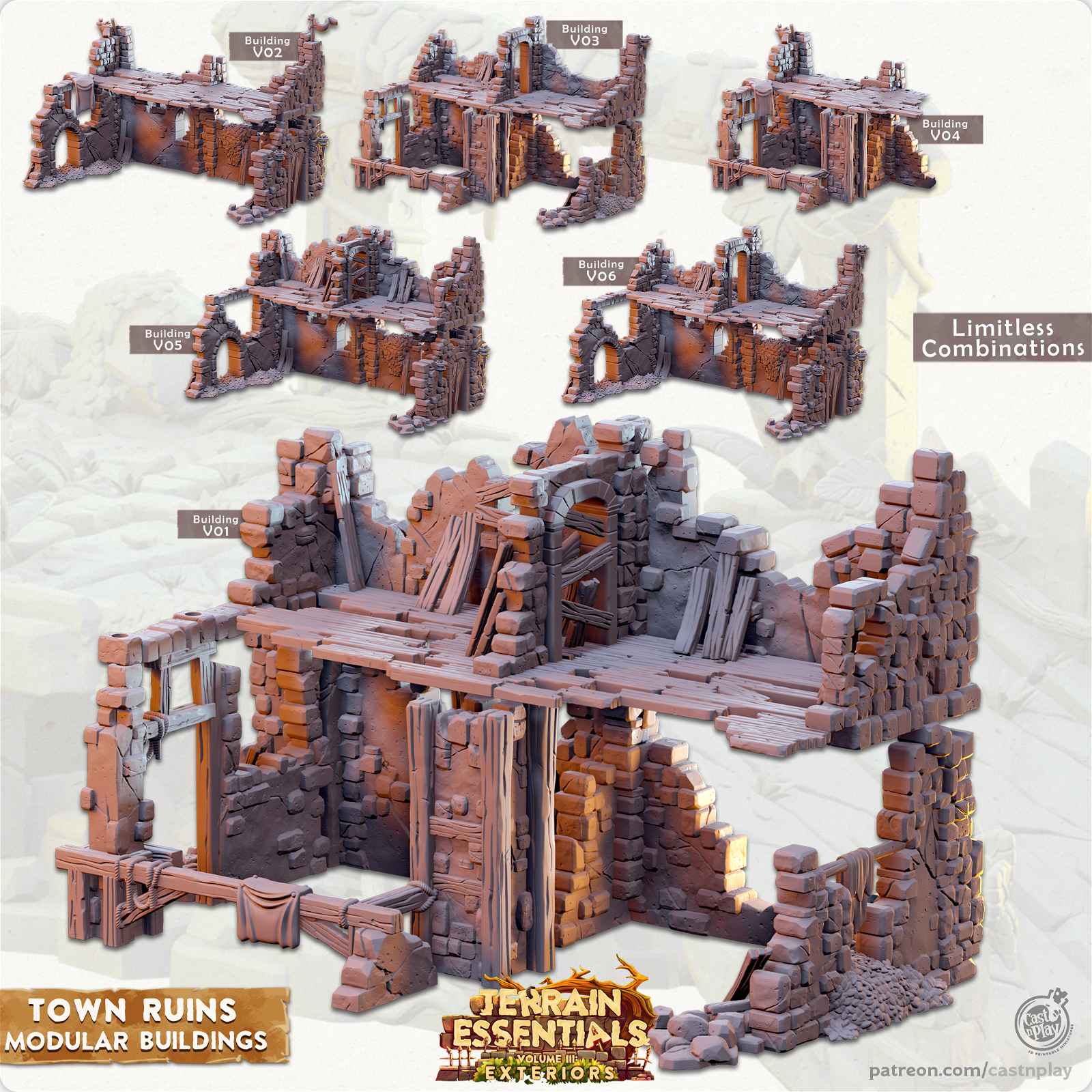 Terrain Essentials Exterior Town Ruins - Modular Buildings - The Printable Dragon