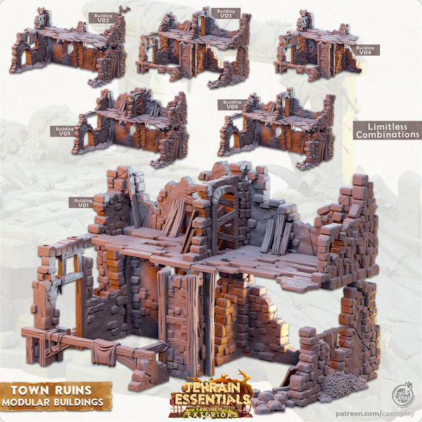 Terrain Essentials Exterior Town Ruins - Modular Buildings - The Printable Dragon