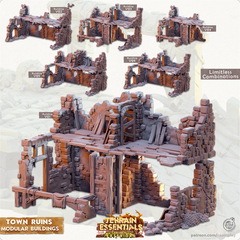 Terrain Essentials Exterior Town Ruins - Modular Buildings 3D-printed model