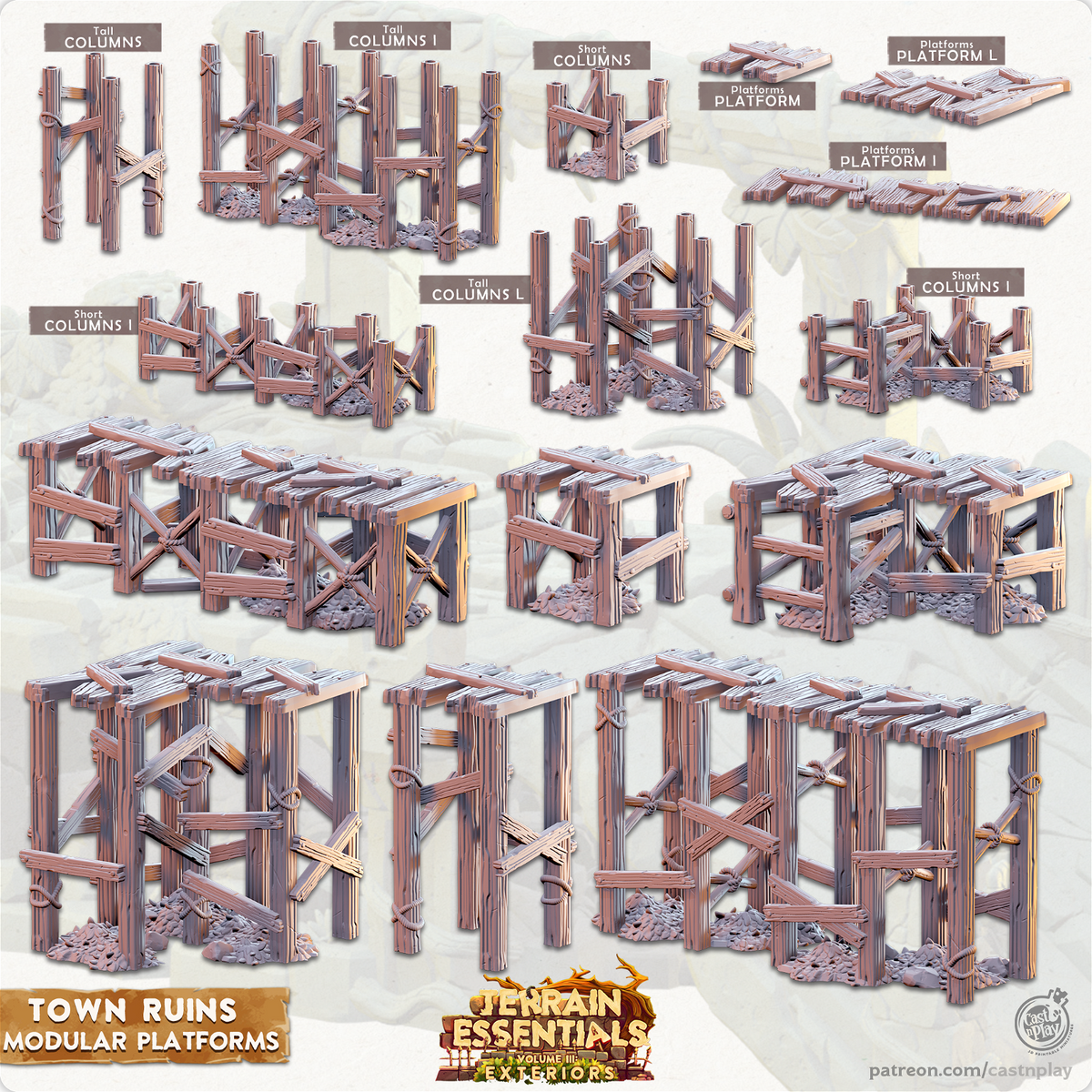 Terrain Essentials Exterior Town Ruins - Modular Platforms - The Printable Dragon