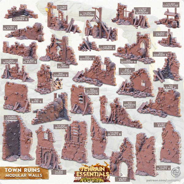 Terrain Essentials Exterior Town Ruins - Modular Walls 3D-printed model