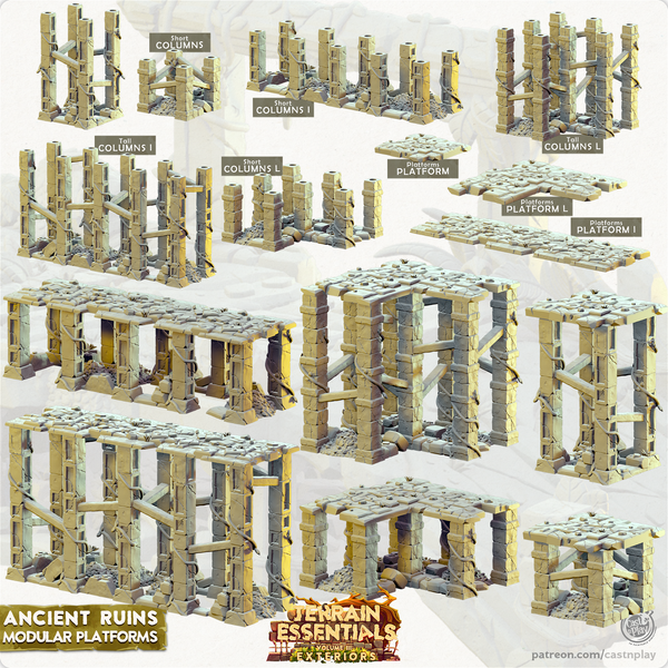Terrian Essentials Extertior Ancient Ruins - Modular Platforms - The Printable Dragon