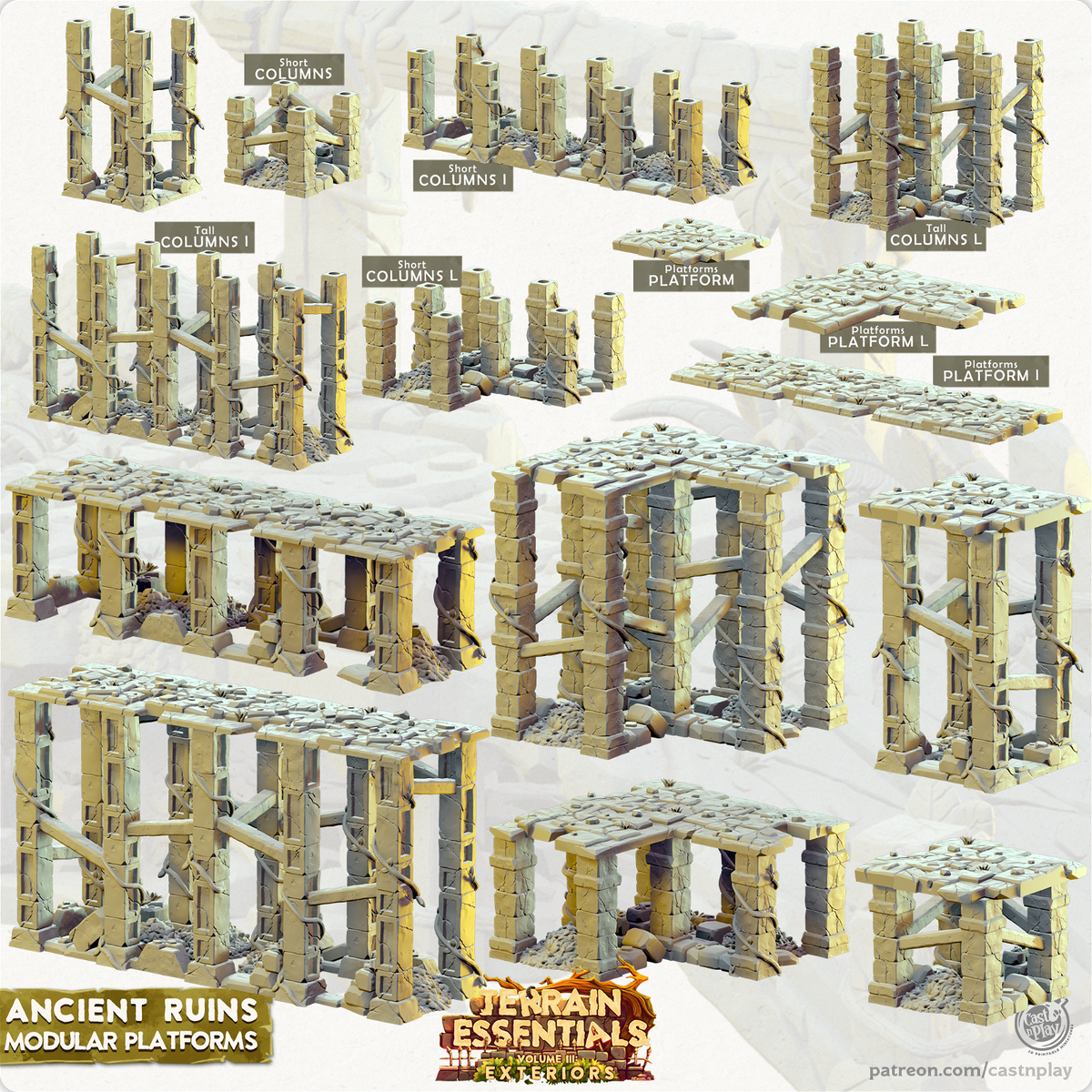 Terrian Essentials Extertior Ancient Ruins - Modular Platforms - The Printable Dragon