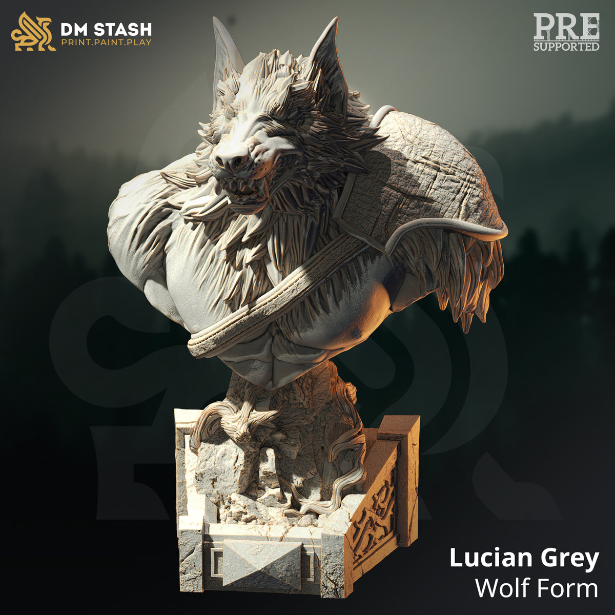 Lucian Grey Wolf Bust